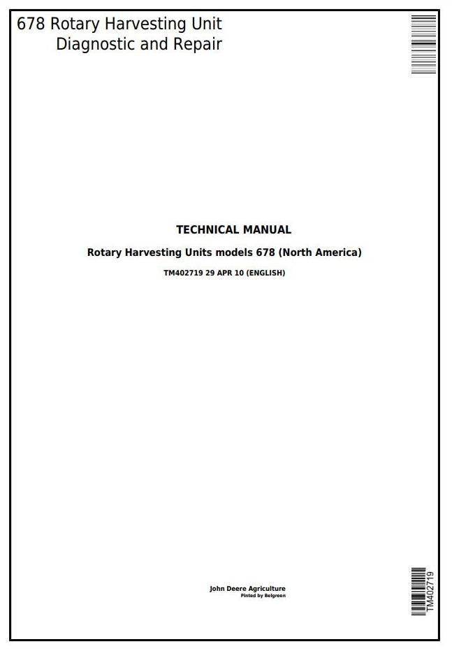 Pdf TM402719 John Deere 678 Hay & Forage Rotary Harvesting Unit Repair Service Manual