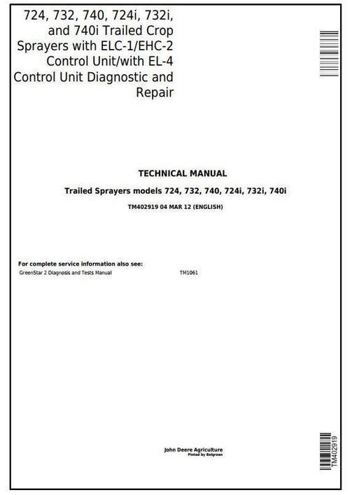 Pdf TM402919 John Deere 724 732 740 724i 732i 740i Trailed Crop Sprayer Repair Service Manual