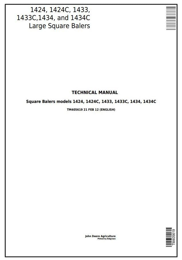 Pdf TM405619 John Deere 1424, 1424C, 1433, 1433C, 1434, 1434C Large Square Balers Repair Service Manual