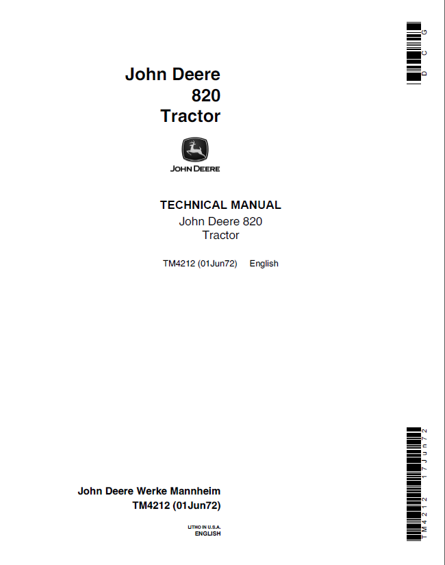 Pdf TM4212 John Deere 820 Tractor Repair Service Manual