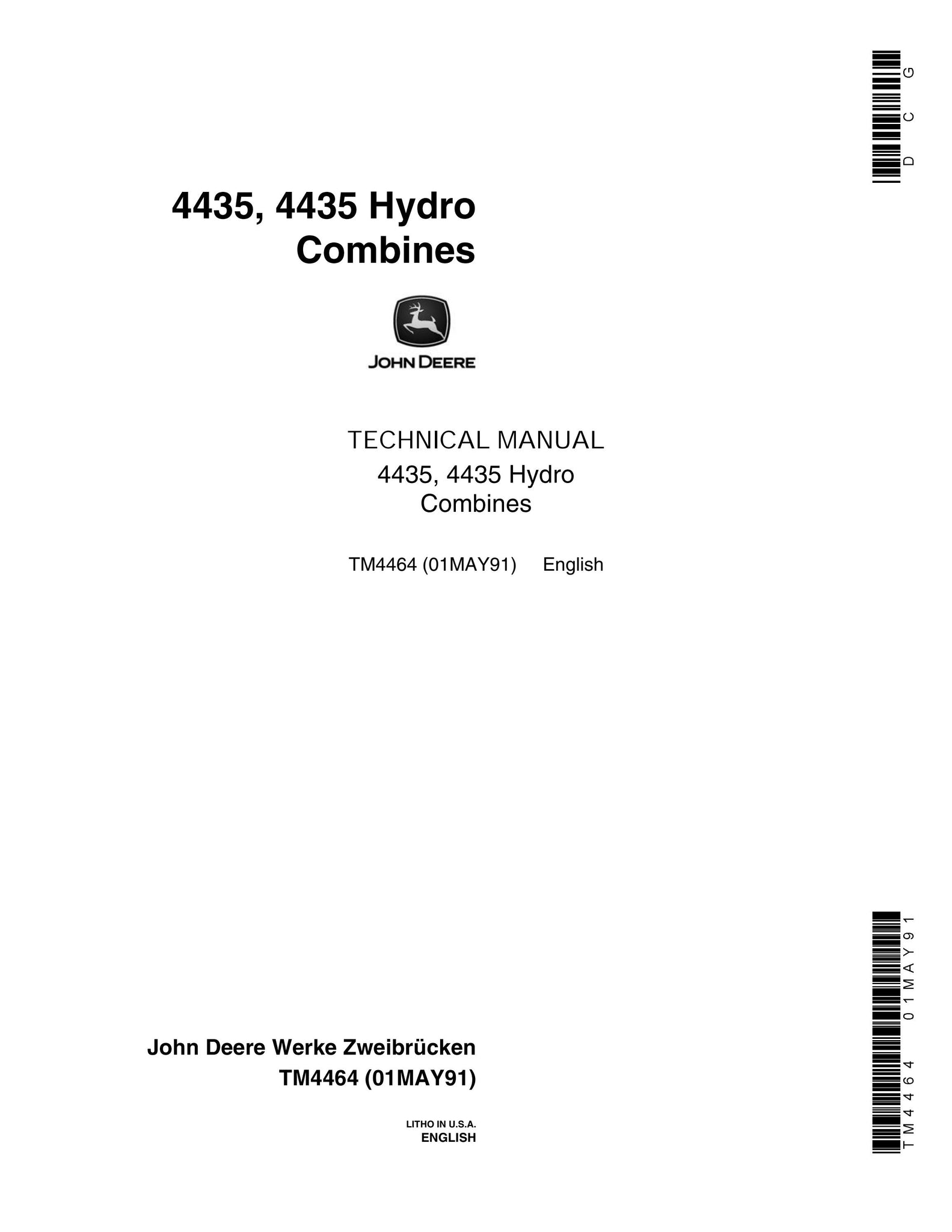 Pdf TM4464 John Deere 4435 4435 Hydro Combine Repair Service Manual