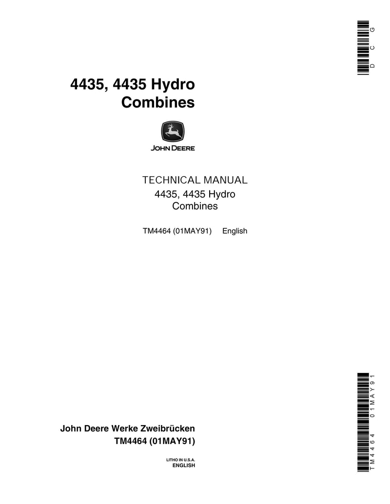 Pdf TM4464 John Deere 4435 4435 Hydro Combine Repair Service Manual