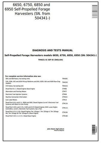 PDF TM4631 John Deere 6650, 6750, 6850, 6950 Self-Propelled Forage Harvester Diagnostic and Test Service Manual