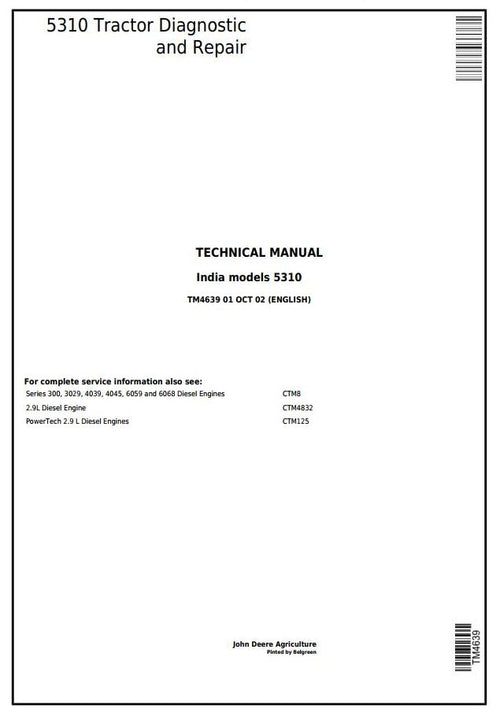 Pdf TM4639 John Deere 5310 Tractor Tractor Repair Service Manual