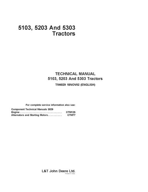 Pdf TM4829 John Deere 5103 5203 5303 Tractor Repair Service Manual