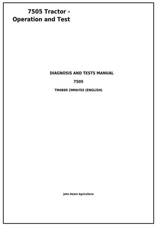 Pdf TM4869 John Deere 7505 Tractor Diagnosis and Test Service Manual