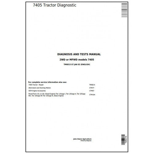 Pdf TM6015 John Deere 7405, 2WD or MFWD Tractor Diagnostic and Test Service Manual