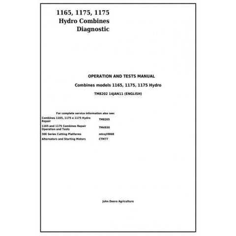 Pdf TM8202 John Deere 1165, 1175, 1175 Hydro Combine Diagnostic and Test Service Manual