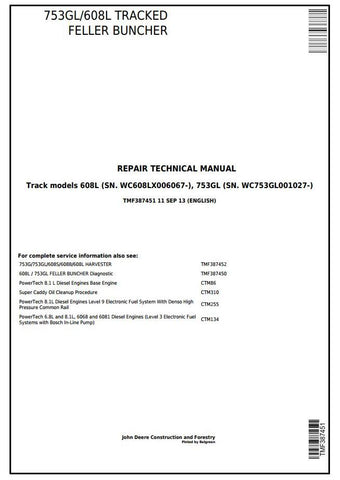 Pdf TMF387451 John Deere 753GL, 608L Timberjack Feller Buncher Harvester Repair Service Manual