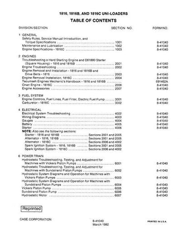 CASE 1816 1816B 1816C UNI-LOADER SERVICE MANUAL 8-41040RO