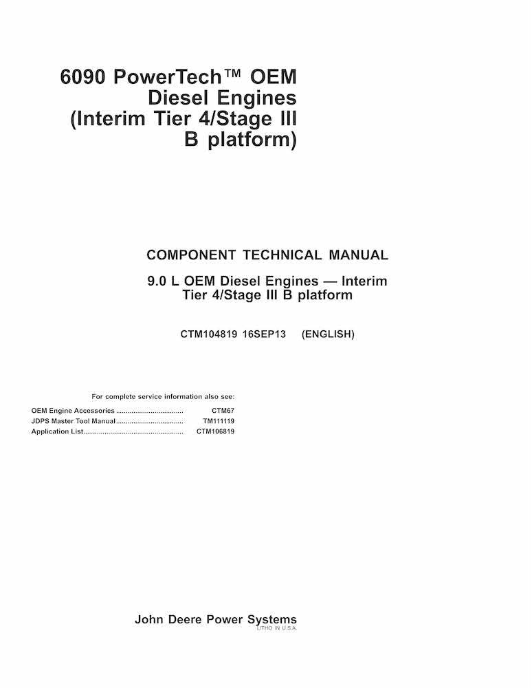 Pdf CTM104819 John Deere 6090 Powertech 9.0 L Oem Interim Tier 4 Stage Iii B Platform Engine Repair Service Manual