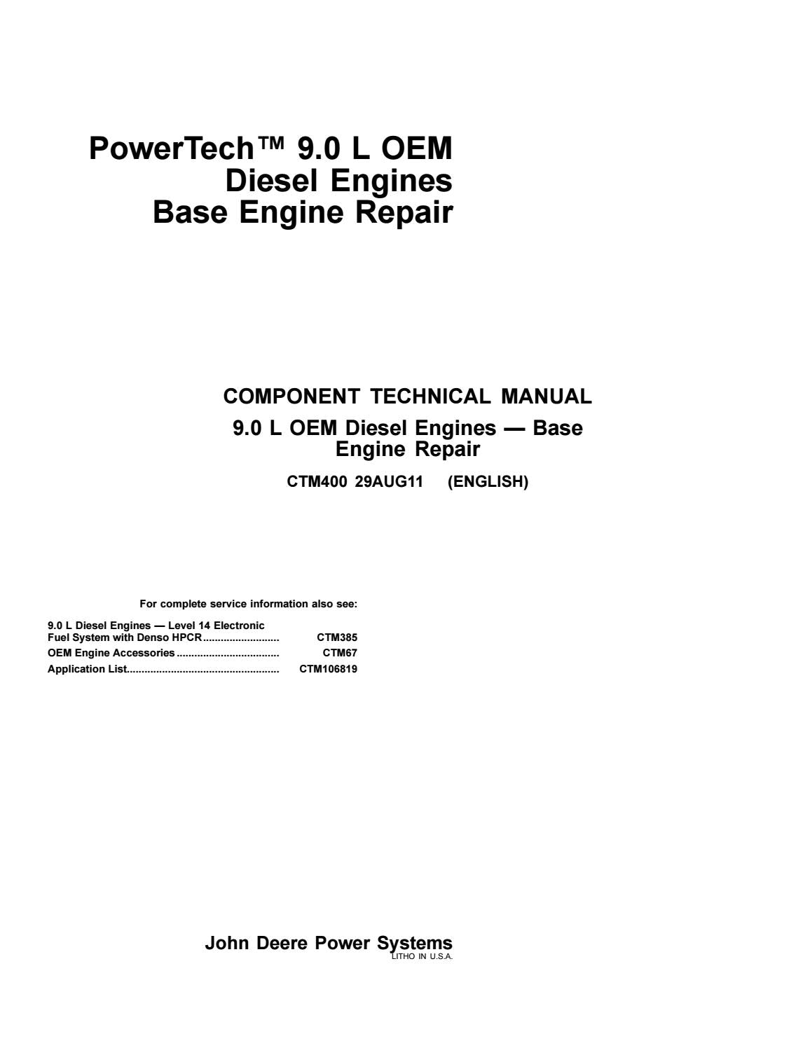 CTM400 - John Deere Powertech Plus 9.0 L Engine Repair Service Manual