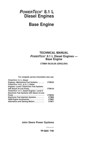 CTM86 - John Deere PowerTech 6081 8.1L Base Diesel Engine Component Service Manual