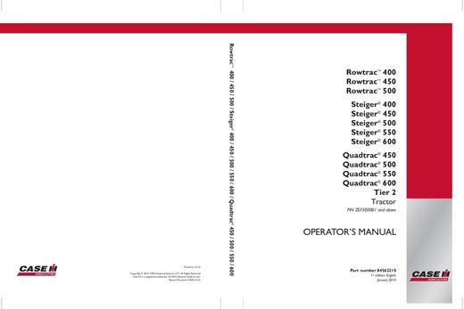 Case IH Tractor Rowtrac Quadtrac Steiger 400 450 500 550 600 Tier 2 Operator’s Manual 84562210