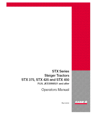 Case IH Tractor STX375 STX425 STX450 Tractor – PIN Jee0099501 Thru Operator’s Manual 6-6282