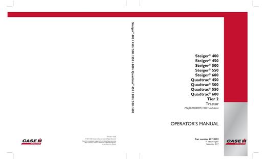 Case IH Tractor Steiger 400,450,500,550,600 Quadtrac 450,500,550,600 Tier 2 Operator’s Manual 47739259