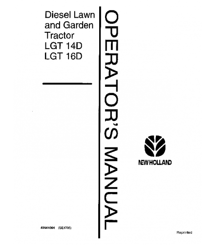 OPERATOR'S MANUAL - FORD NEW HOLLAND LGT 14D LGT 16D DIESEL LAWN AND GARDEN TRACTOR