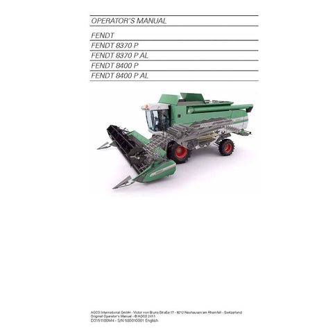 Service Manual - Fendt 8370, 8400 Combine Harvester