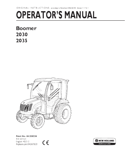 OPERATOR'S MANUAL - NEW HOLLAND BOOMER 2030, 2035 TRACTOR DOWNLOAD