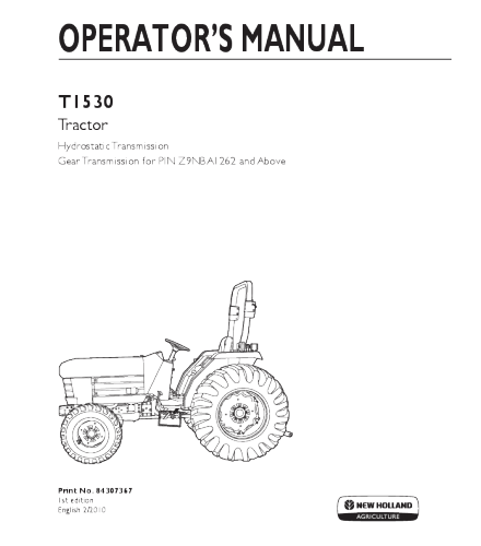 OPERATOR'S MANUAL - NEW HOLLAND T1530 TRACTOR DOWNLOAD