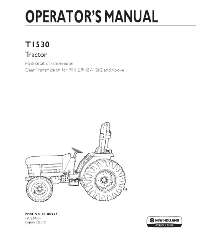 OPERATOR'S MANUAL - NEW HOLLAND T1530 TRACTOR DOWNLOAD