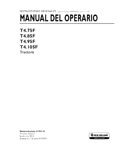 OPERATOR'S MANUAL - NEW HOLLAND T4.75F, T4.85F, T4.95F, T4.105F TRACTOR DOWNLOAD