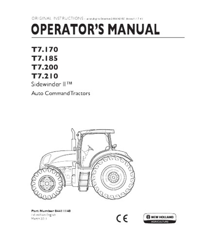 NEW HOLLAND T7.170 T7.185 T7.200 T7.210 SIDEWINDER II TRACTOR OPERATOR'S Manual Pdf, NEW HOLLAND T7.170 T7.185 T7.200 T7.210 SIDEWINDER II TRACTOR OPERATOR'S Manual online, NEW HOLLAND T7.170 T7.185 T7.200 T7.210 SIDEWINDER II TRACTOR OPERATOR'S Manual official Factory, NEW HOLLAND T7.170 T7.185 T7.200 T7.210 SIDEWINDER II TRACTOR OPERATOR'S Manual Instant Download, NEW HOLLAND T7.170 T7.185 T7.200 T7.210 SIDEWINDER II TRACTOR OPERATOR'S Manual High Quality, NEW HOLLAND T7.170 T7.185 T7.200 T7.210 SIDEWINDE