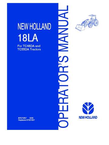 Operator's Manual - New Holland 18LA Loader (for TC48DA & TC55DA Tractor) 87571257
