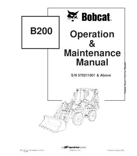 OPERATION AND MAINTENANCE MANUAL - BOBCAT B200 BACKHOE LOADER 570211001 & ABOVE