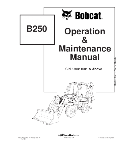 OPERATION AND MAINTENANCE MANUAL - BOBCAT B250 BACKHOE LOADER 570311001 & ABOVE