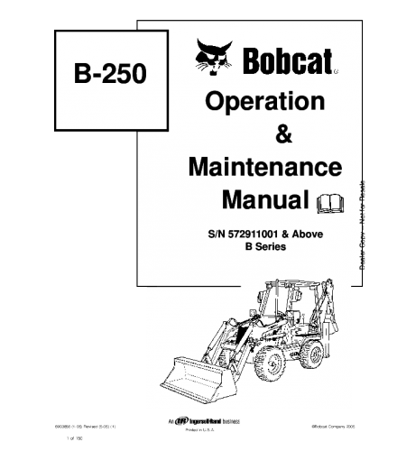 OPERATION AND MAINTENANCE MANUAL - BOBCAT B250 BACKHOE LOADER 572911001 & ABOVE B SERIES