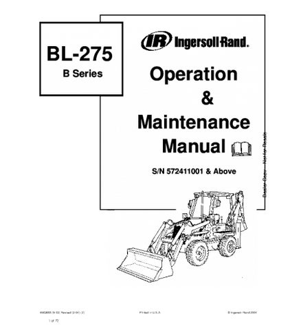 OPERATION AND MAINTENANCE MANUAL - BOBCAT BL-275 B SERIES BACKHOE LOADER 572411001 & ABOVE 