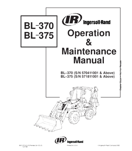 OPERATION AND MAINTENANCE MANUAL - BOBCAT BL-370 BL-375 BACKHOE LOADER 570411001 & ABOVE, 571811001 & ABOVE