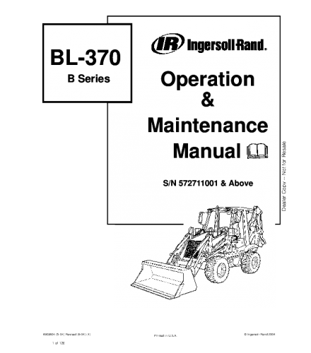 OPERATION AND MAINTENANCE MANUAL - BOBCAT BL370 BACKHOE LOADER 572711001 & ABOVE