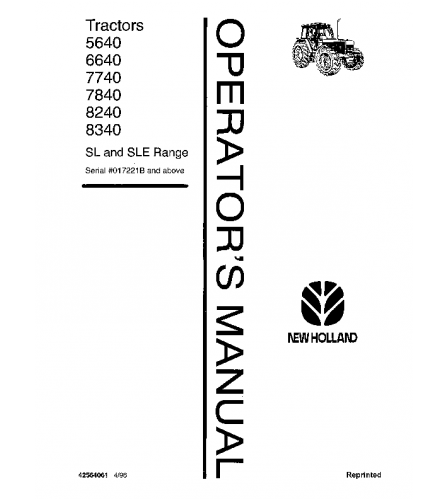 OPERATOR'S MANUAL - NEW HOLLAND 5640, 6640, 7740, 7840, 8240, 8340 SL AND SLE RANGE TRACTOR DOWNLOAD
