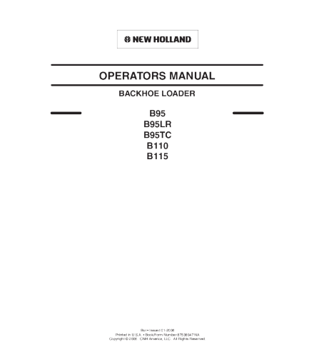OPERATOR'S MANUAL - NEW HOLLAND B95, B95LR, B95TC, B110, B115 BACKHOE LOADER DOWNLOAD