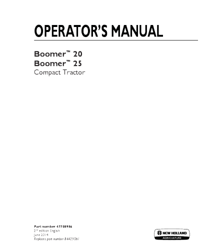 OPERATOR'S MANUAL - NEW HOLLAND BOOMER 20, 25 TRACTOR DOWNLOAD