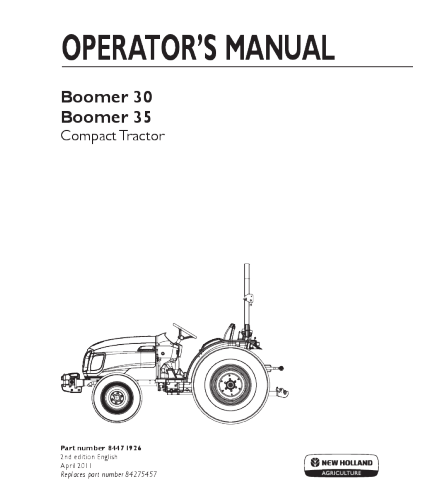 OPERATOR'S MANUAL - NEW HOLLAND BOOMER 30, 35 TRACTOR 84471926