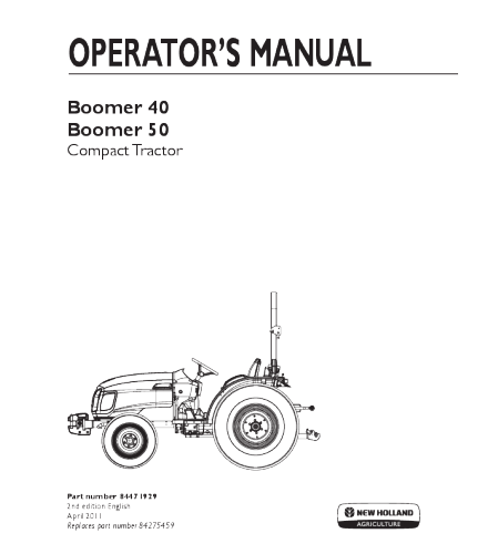 OPERATOR'S MANUAL - NEW HOLLAND BOOMER 40, 45 TRACTOR DOWNLOAD