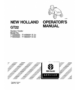 OPERATOR'S MANUAL - NEW HOLLAND FORD GT22 GARDEN TRACTOR DOWNLOAD