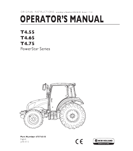 OPERATOR'S MANUAL - NEW HOLLAND T4.55, T4.65, T4.75 POWERSTAR SERIES TRACTOR DOWNLOAD