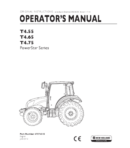 OPERATOR'S MANUAL - NEW HOLLAND T4.55, T4.65, T4.75 POWERSTAR SERIES TRACTOR DOWNLOAD