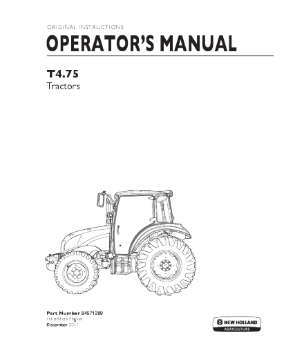 OPERATOR'S MANUAL - NEW HOLLAND T4.75 TRACTOR DOWNLOAD