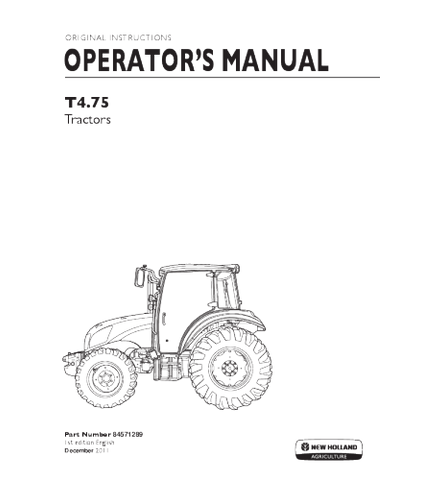 OPERATOR'S MANUAL - NEW HOLLAND T4.75 TRACTOR DOWNLOAD