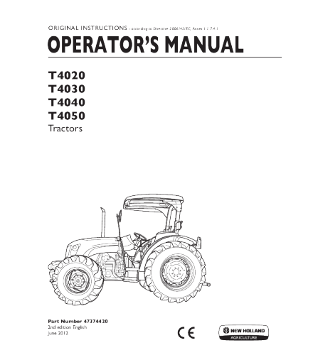 OPERATOR'S MANUAL - NEW HOLLAND T4020, T4030, T4040, T4050 TRACTOR DOWNLOAD