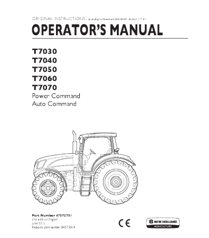OPERATOR'S MANUAL - NEW HOLLAND T7030, T7040, T7050, T7060, T7070 POWER & AUTO COMMAND TRACTOR DOWNLOAD
