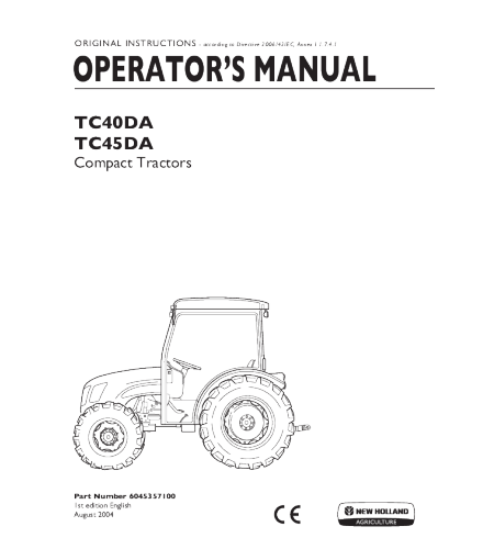 OPERATOR'S MANUAL - NEW HOLLAND TC40DA, TC45DA TRACTOR DOWNLOAD