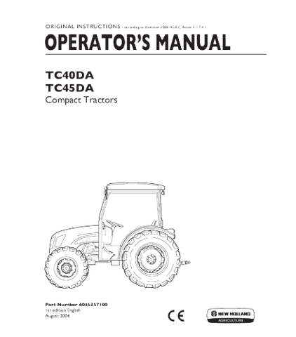 OPERATOR'S MANUAL - NEW HOLLAND TC40DA, TC45DA TRACTOR DOWNLOAD