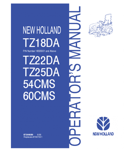 OPERATOR'S MANUAL - NEW HOLLAND TZ18DA, TZ22DA, TZ25DA TRACTOR DOWNLOAD