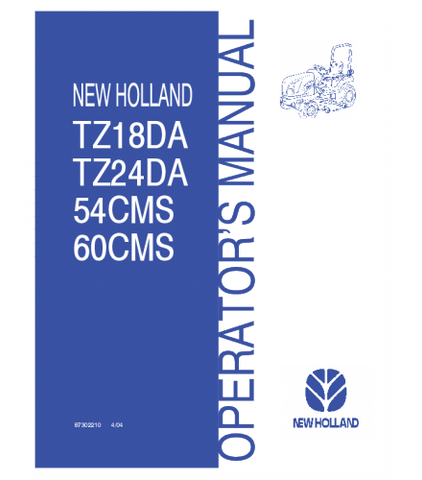 OPERATOR'S MANUAL - NEW HOLLAND TZ18DA, TZ24DA TRACTOR DOWNLOAD